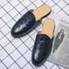 Luxury Brand Gold Men Slipper Mules Buckle Loafers Mens Leather Designer Shoes Flat Heel Party Slippers Slip On