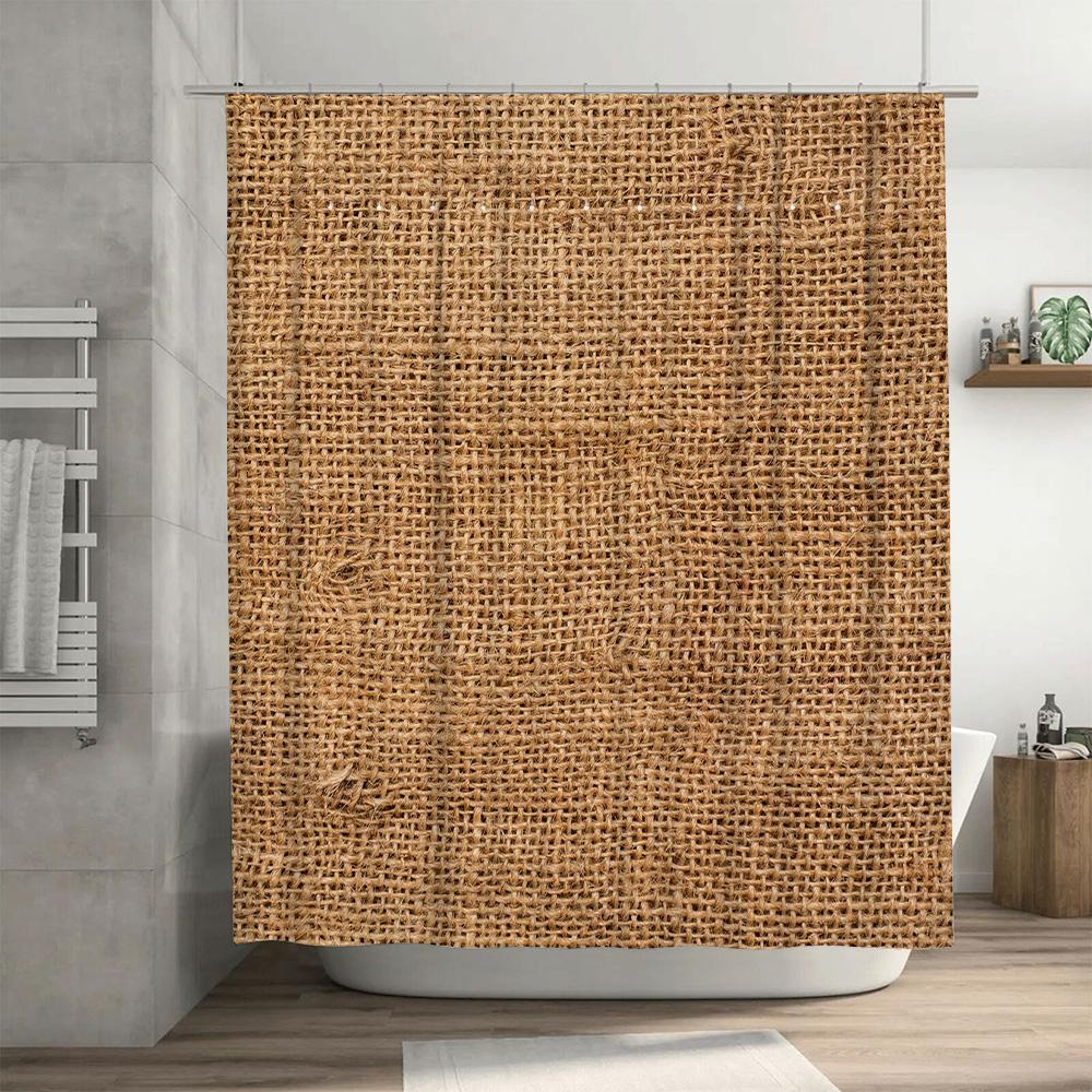 Natural Fiber Shower Curtain Rustic Woven Design For Bathroom Decor, Rectangular Shape, Perfect Fit Your Bathtub Or Tubs With Ro