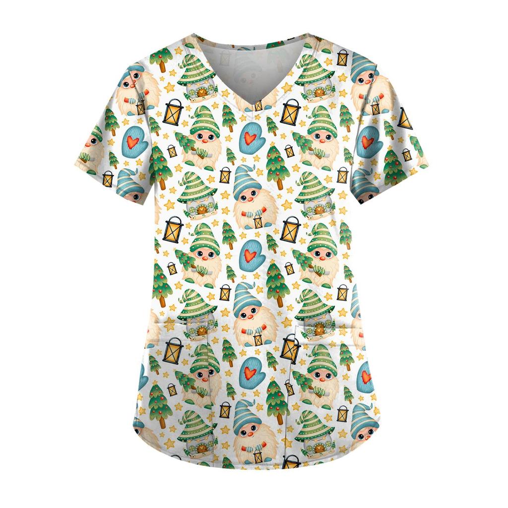 Рождественский женский модный повседневный рождественский топ с v-образным вырезом и принтом, защитный рабочий костюм