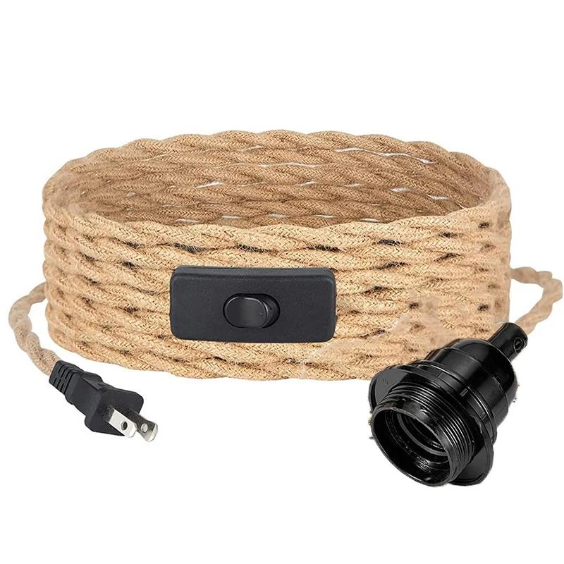 4,5 м винтажный стиль пеньковая веревка шнур подвесной светильник комплект ЕС США Великобритания вилка выключатель E26 E27 держатель лампы для простого украшения подвесного светильника