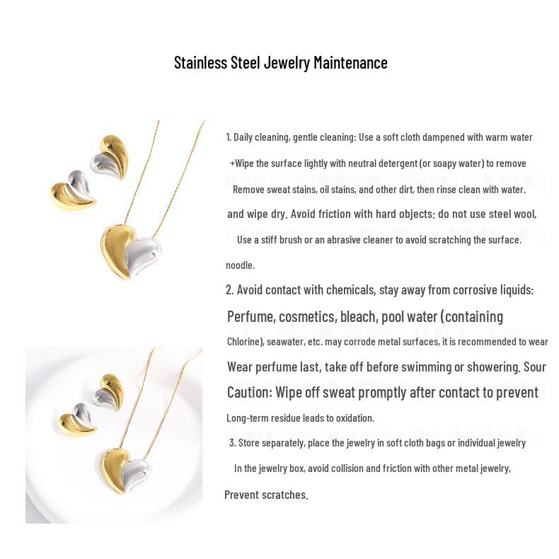 Европейское и американское трансграничное сердце из титановой стали - ожерелье и серьги-сердечки с покрытием из 18-каратного золота - Модные и роскошные