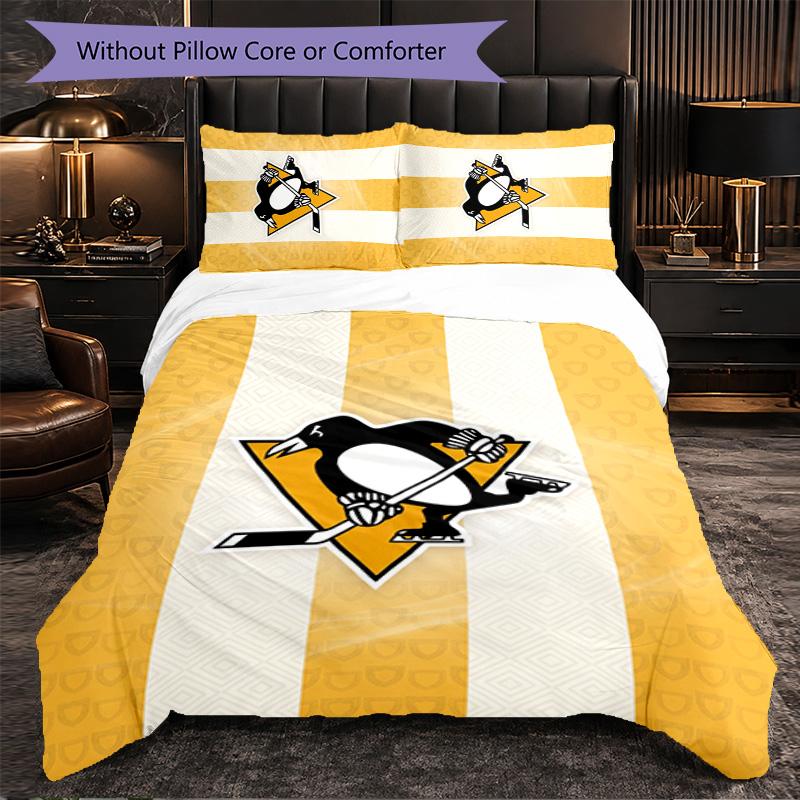 Pittsburgh Penguins Pattern Microfiber 3Pcs Bedding Set Decor Duvet Cover Set For Bedroom Home Use