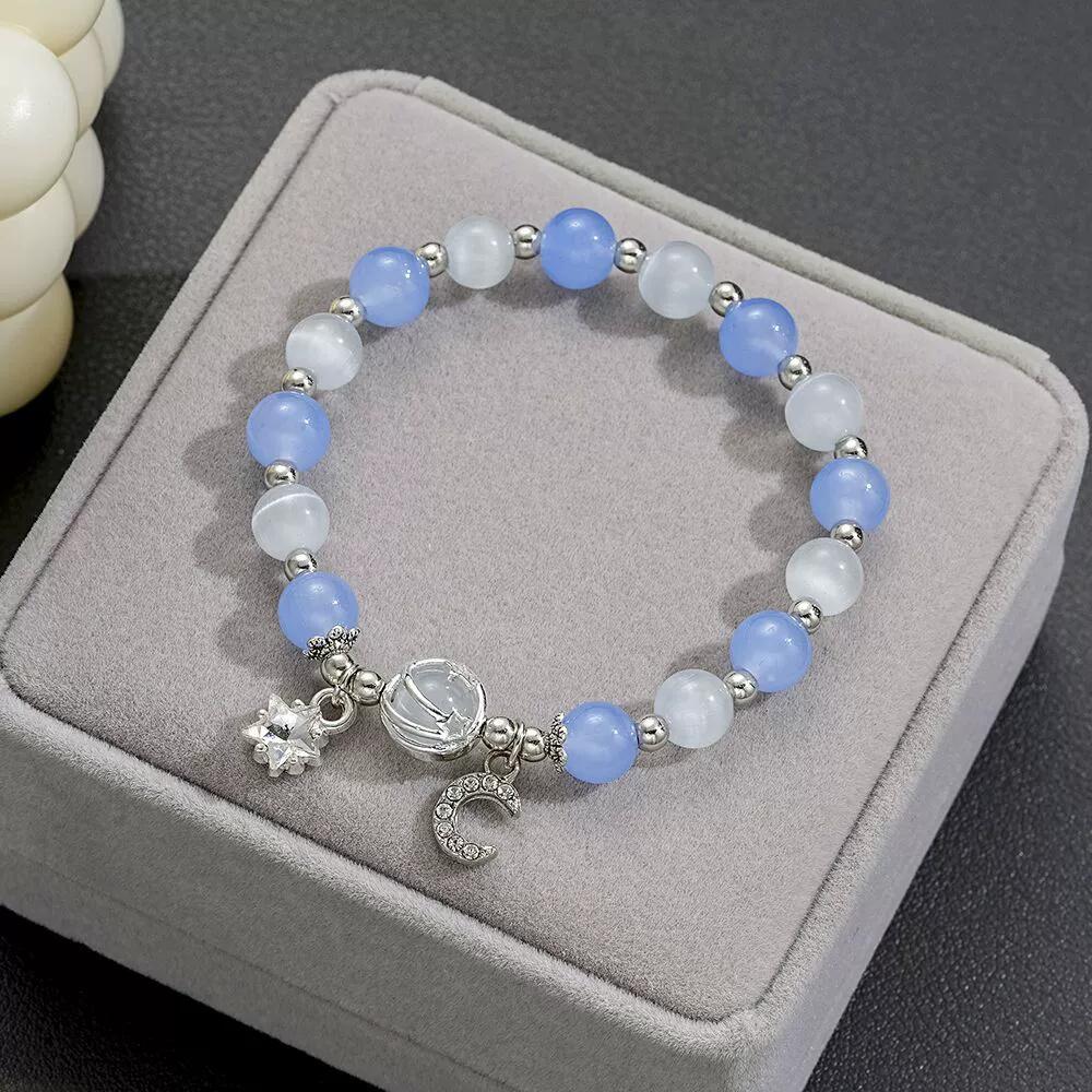 Niche Design Star Chain Tassel Браслет для женщин Fantasy Blue Crystal Бусины Эластичный веревочный браслет Лучший друг Ювелирные изделия Подарки