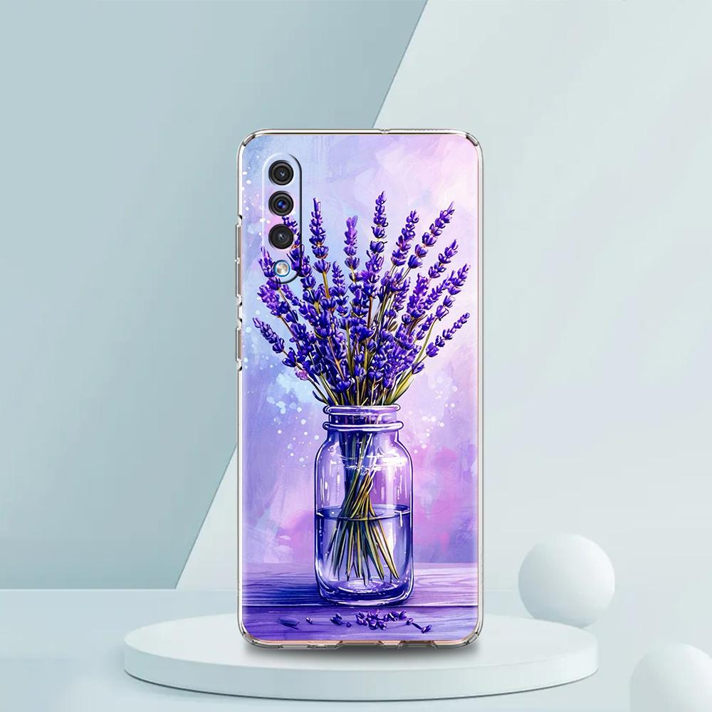 Прозрачный чехол для телефона для Samsung Galaxy A16 A14 A12 A22 A24 A42 A02 A03S A06 A20 A30 A40 Мягкий чехол из ТПУ Лавандовый узор Capas