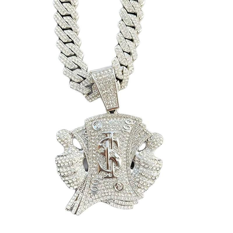 Hip Hop Iced Out Dollar Sign Pendant Necklace Men Western Street Bold Rhinestone Unisex Couple Trendy Fashion Jewelry Gift