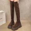 Женские замшевые сапоги на платформе, высокие сапоги выше колена, туфли на высоком каблуке, женская мода 2025 года, зимние элегантные мотоциклетные сапоги для зимы, Mujer Botas