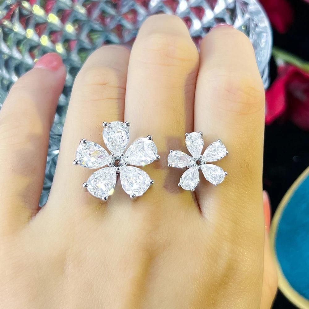 Открытое кольцо с полным бриллиантом, асимметричное кольцо с цветком и цирконом в стиле холодного ветра