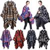 МОДА Женщины Пончо Шарф Кардиган Свитер Геометрический Принт Теплая Накидка Шаль Длинные Шарфы Пашмина Верхняя Одежда