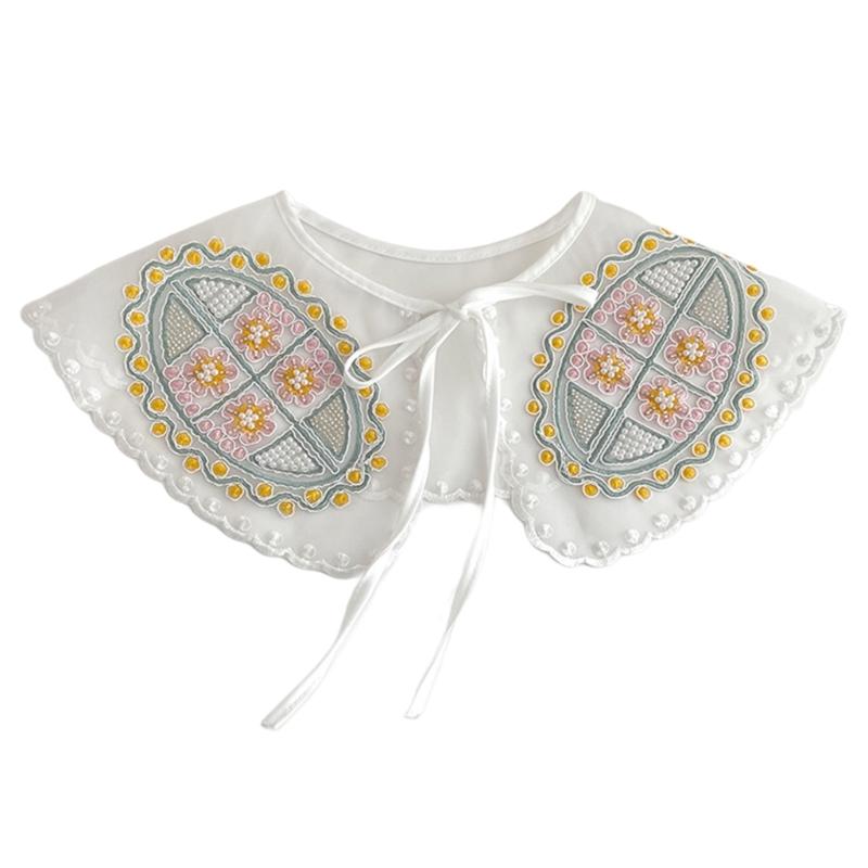 Women Girls Vintage Lolita False Fake Collar Shawl Sweet Ruffles Lace-Up Bow Decorative Necklace Choker Short Poncho