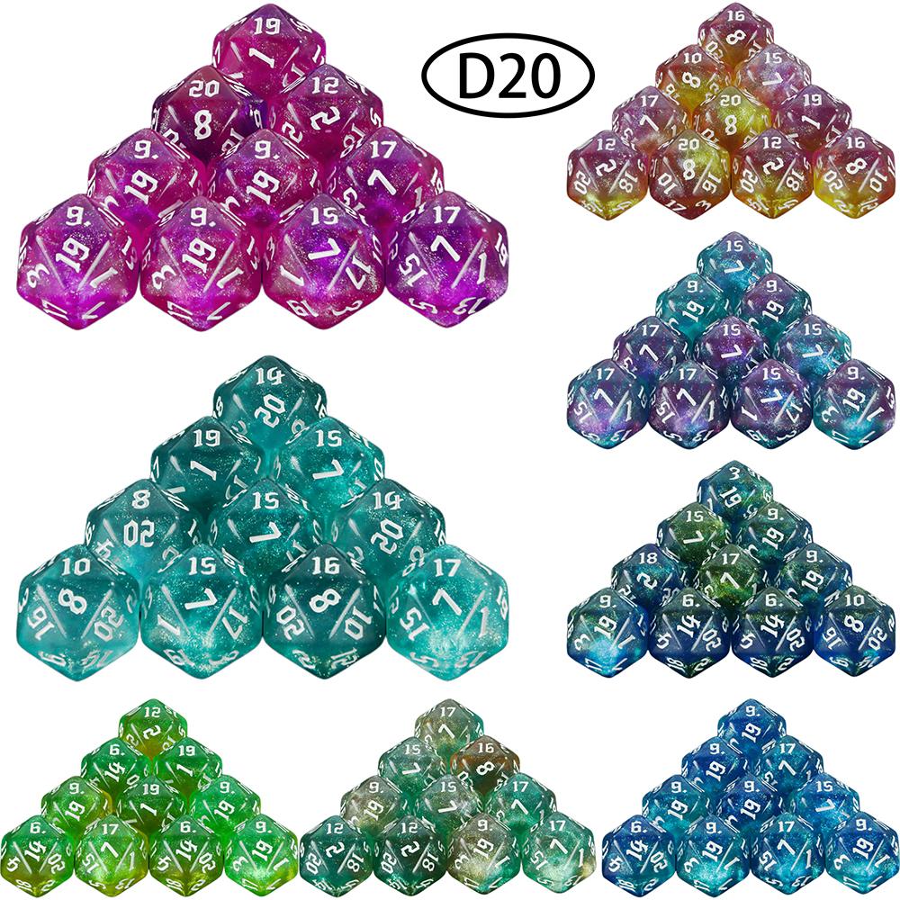 20-гранные разноцветные многогранные игральные кости D20, удивительные блестящие игральные кости для ролевых игр, DND, обучение математике, настольные игры