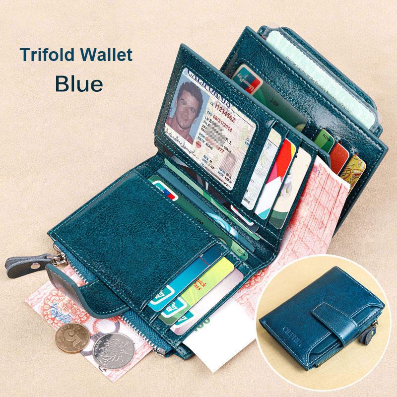 Винтажный женский кошелек из натуральной кожи с блокировкой RFID, короткий многофункциональный кошелек большой емкости на молнии, зажим для денег