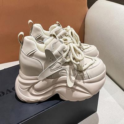 Модные осенне-зимние теплые массивные кроссовки женские на шнуровке, на платформе, спортивная обувь женская на толстой подошве, на высоком каблуке, женские клиновидные кроссовки 10 см