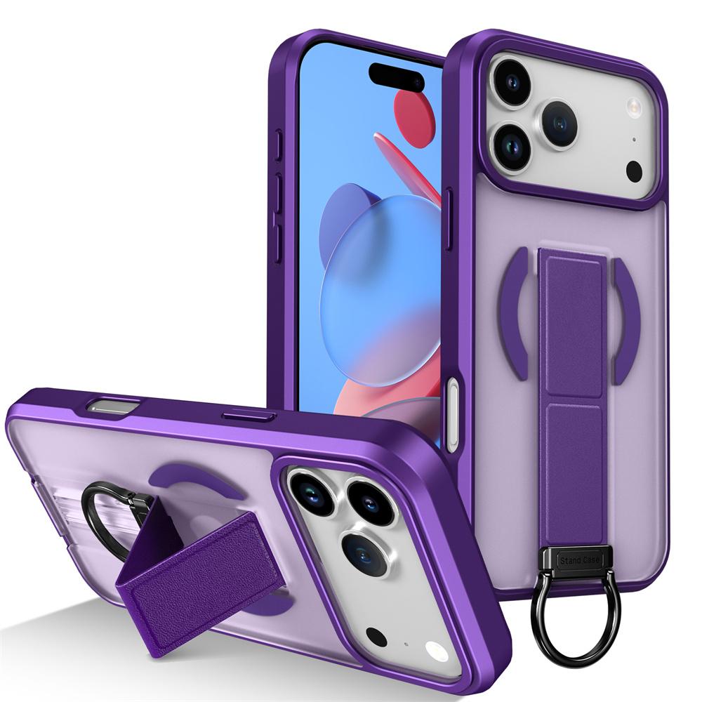 Luxury Frosted Clear For MagSafe Magnetic Folding Stand Phone Case For 15 16 17 Pro Max 16E 14 13 Wireless Charging Cover