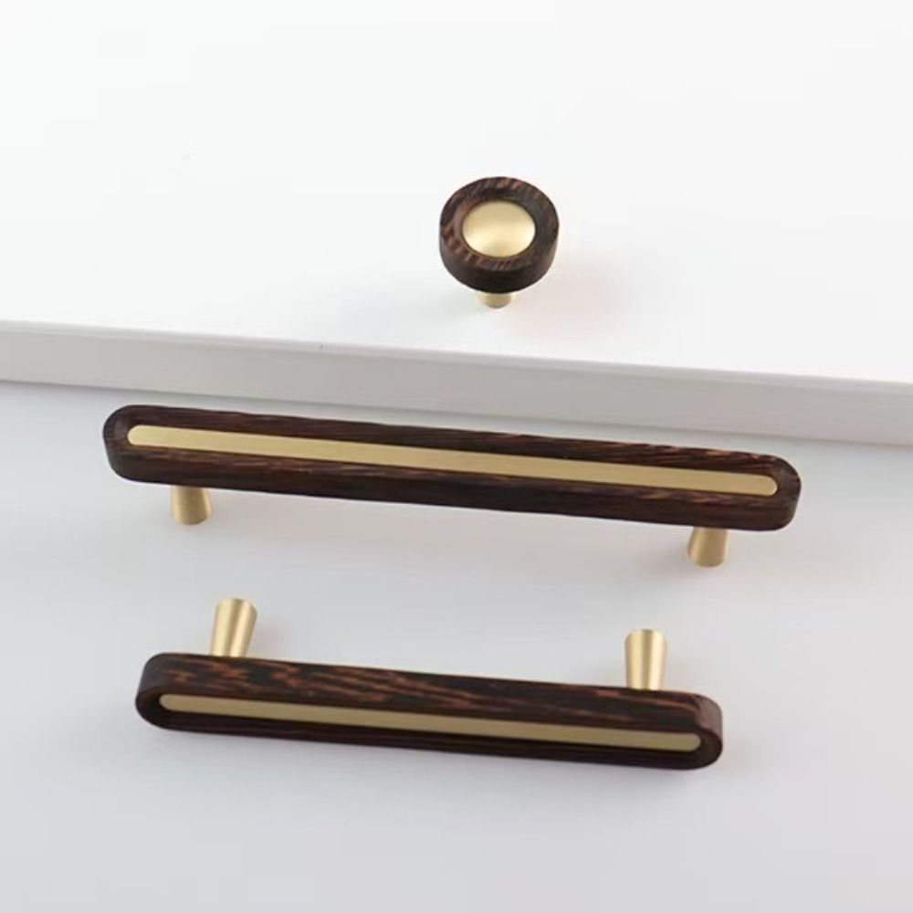 Durable Cabinet Pulls Brass Walnut Wood Knobs Drawers Handles for Cupboard Wardrobe Drawer Door