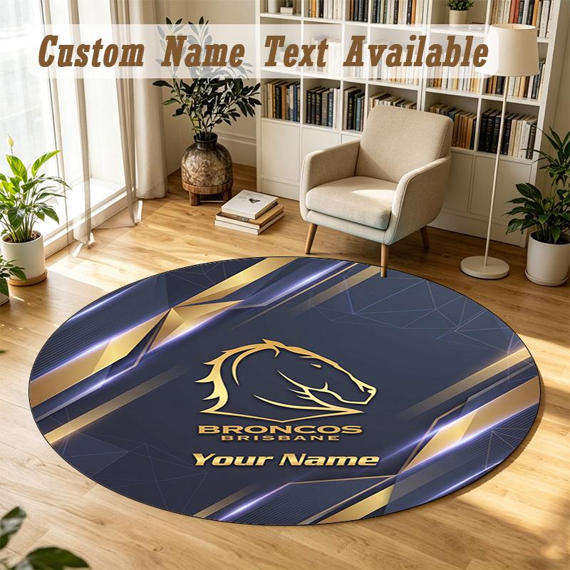 Round Rug Custom NameBrisbane Broncos Pattern Non Slip Carpet Home Floor Decor
