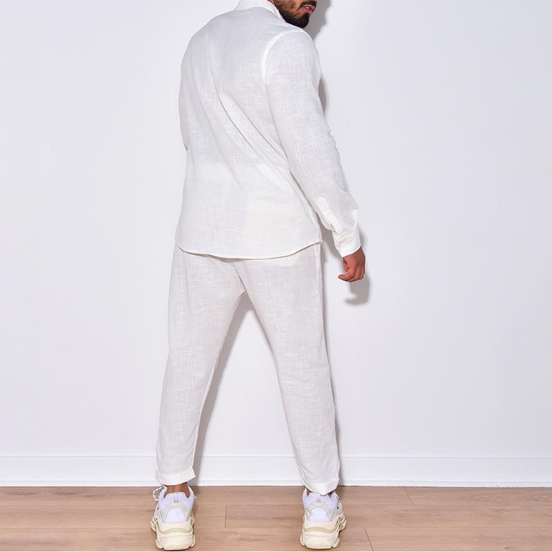 Повседневные комплекты из рубашки и брюк с длинным рукавом, мужские однотонные топы, футболки для отдыха, брюки, комплекты костюмов, модный спортивный костюм, мужской плюс размер