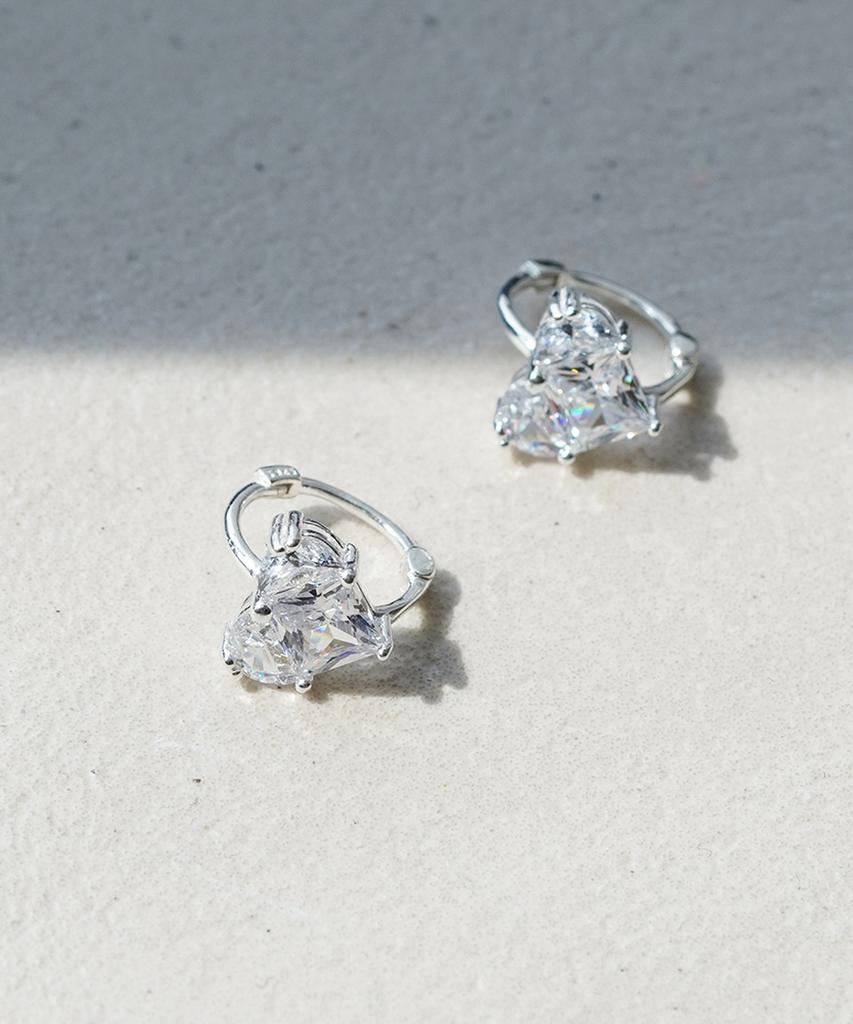 Серебряные серьги-кольца Alleun 925 пробы, Королевское сердце, с фианитами, с застежкой one-touch