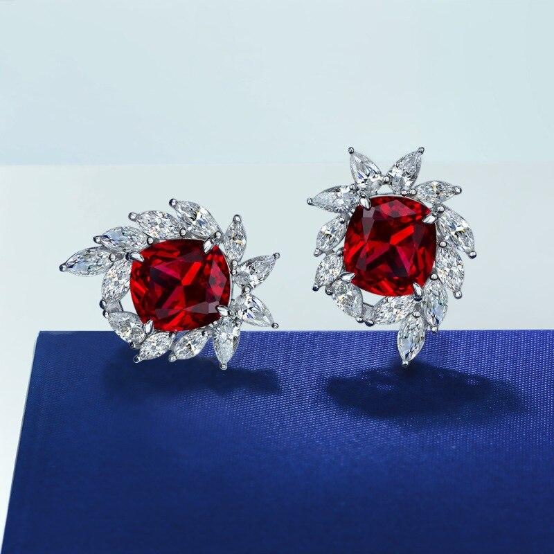 Серьги из стерлингового серебра S925, серьги-гвоздики для женщин, свадебные, дамские, роскошные, 10*11 мм, красные, высокоуглеродистые, бриллиантовые серьги, ювелирные изделия
