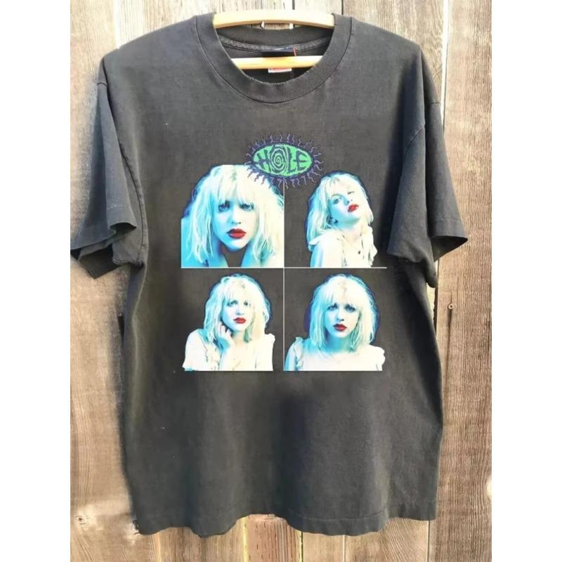 Reprinted charcoal gray T-shirt classic men's wear Hole Courtney Love 90s basic style