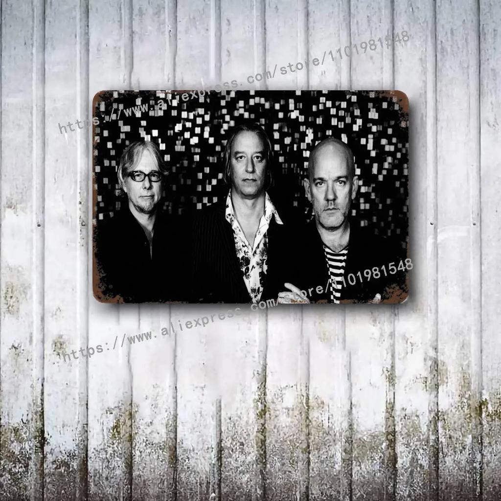 R.E.M Группа металл Декор Постер Винтажная жестяная табличка Металлическая табличка Декоративная табличка для паба Бара Мужской уголок Клуб Настенное украшение