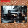 2D Flat Wooden 30*20cm Vintage Black Truck Sign, Retro Garage Wall Art, Pre-Drilled for Easy Hanging, Multipurpose Home & Shop Decor, No Electricity