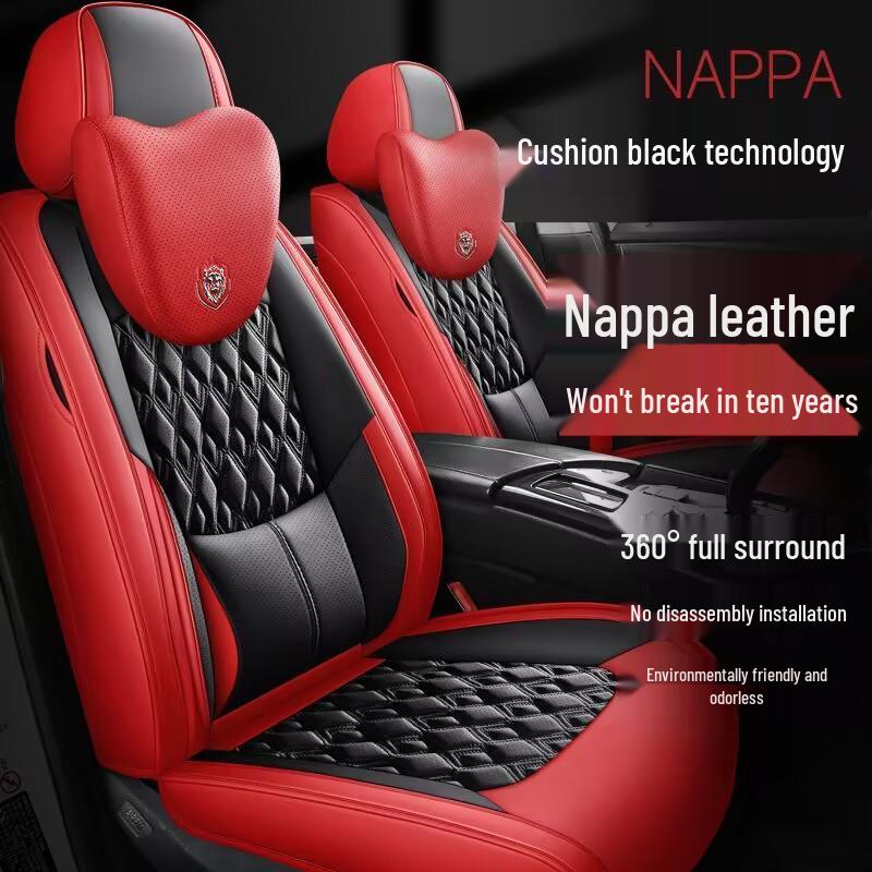 Nappa Leather Full Surround Seat Cushion Set for Five-Seat Cars, Universal Four-Season Car Seat Covers