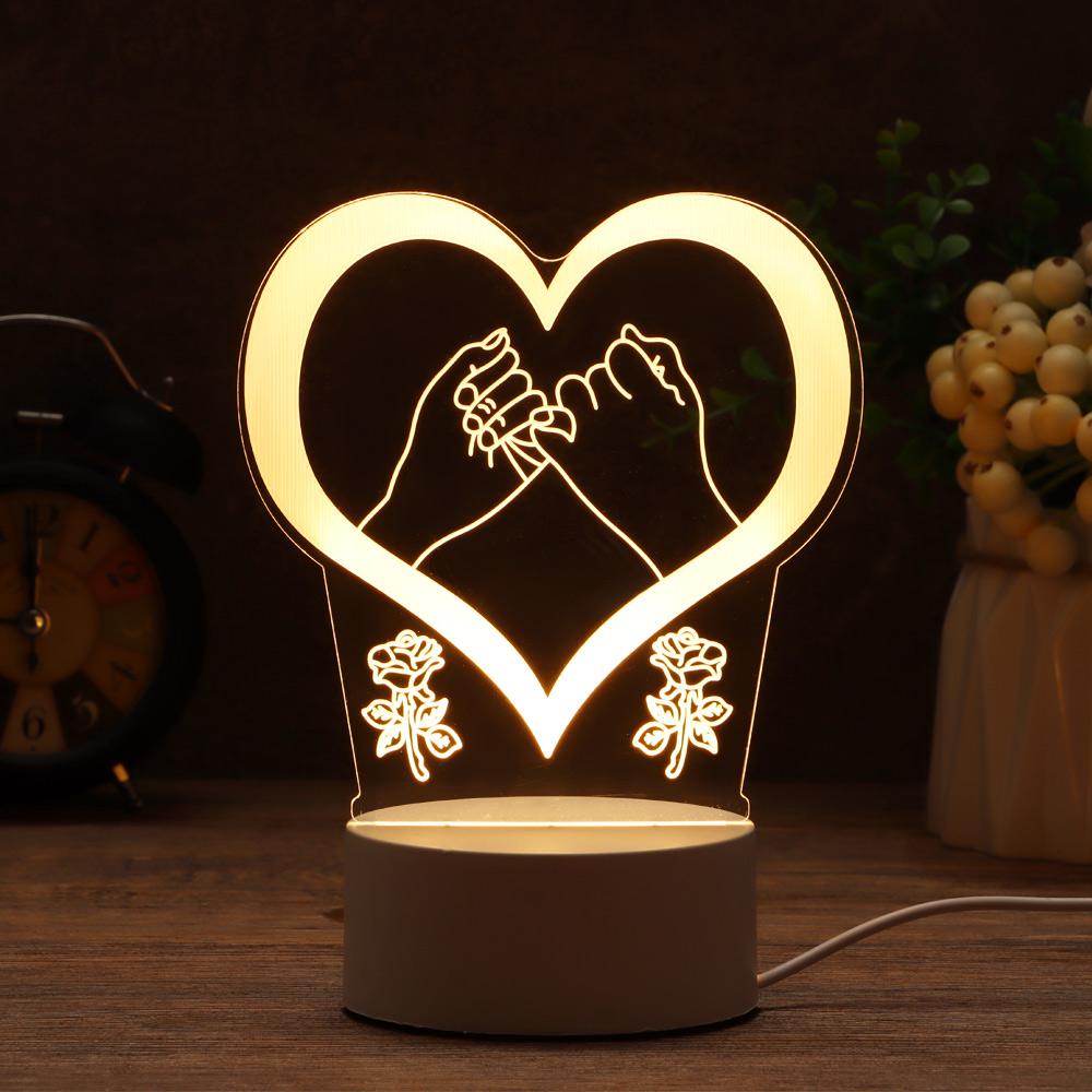 Day Gift Home Decor Luminous Table Lamp Rabbit Heart Love 3D LED Light Acrylic LED Night Lights