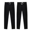 Women Casual Trousers High Waist Suit Pants Metal Buckle Pockets Solid Color Slim Fit