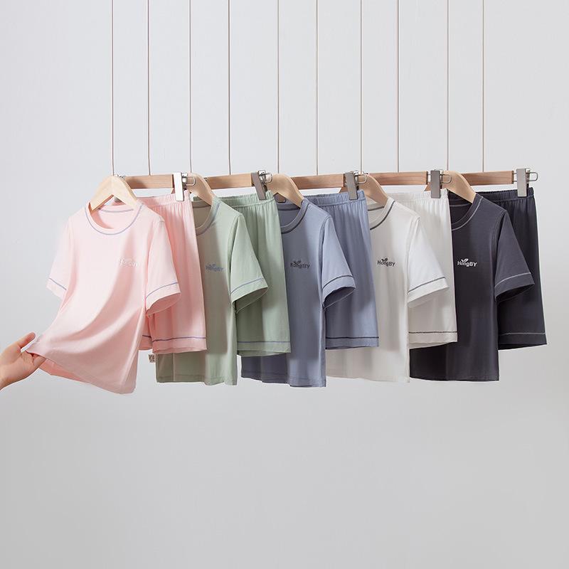 Летний детский модальный пижамный комплект: Короткий рукав и шорты, Домашняя одежда для парного ношения родитель-ребенок, Для мальчиков и девочек, Костюм для кондиционирования воздуха