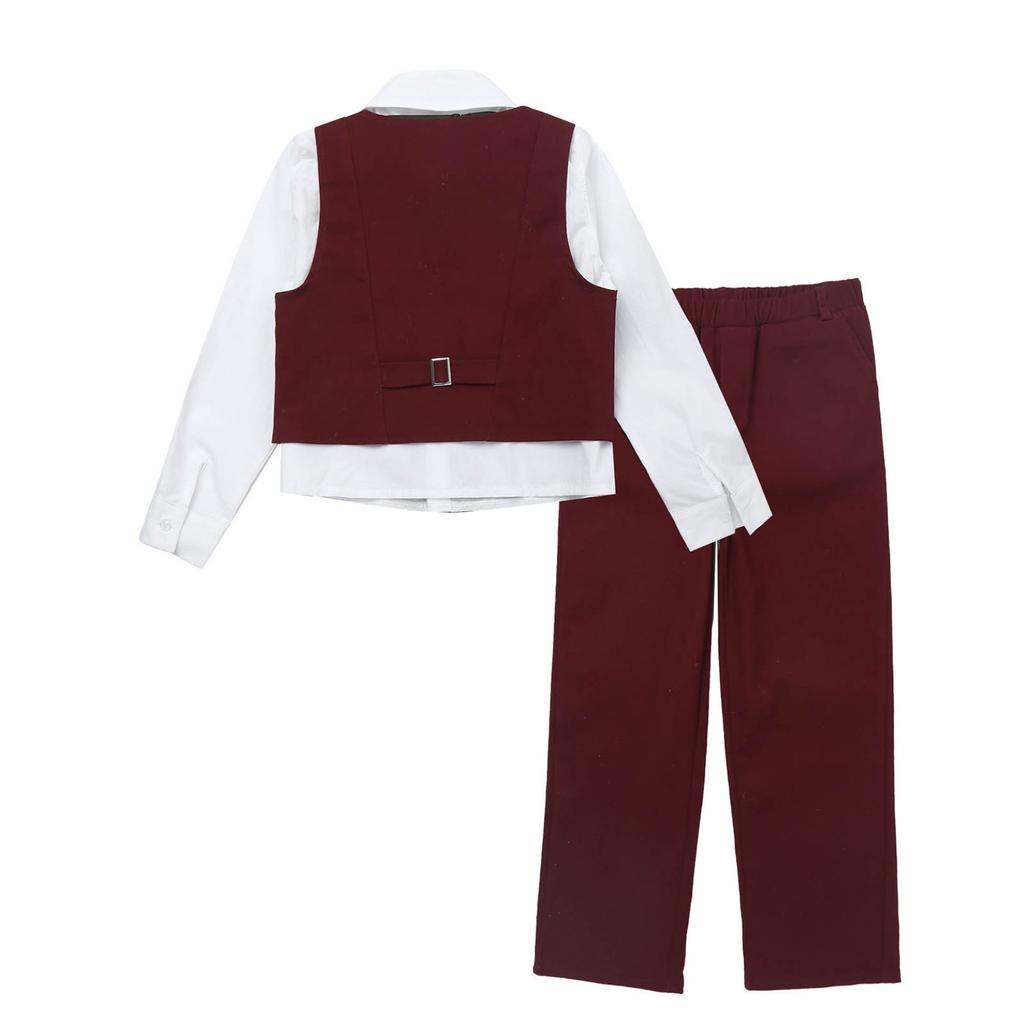 4 шт., детский смокинг для мальчиков, джентльменская одежда, рубашка с длинными рукавами + жилет без рукавов + брюки с эластичным поясом + бант для галстука