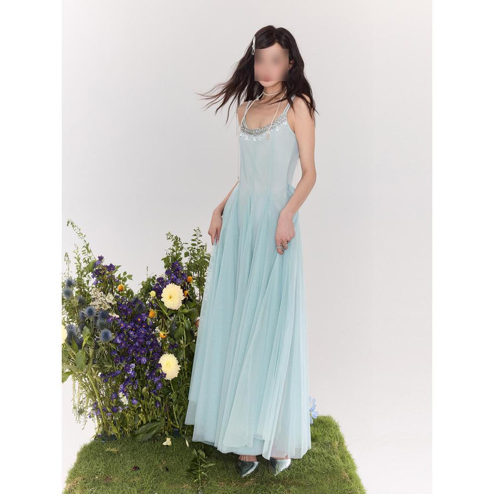 Супер хорошо выглядящее и с красивым темпераментом поддельное платье-сарафан мятно-зеленого цвета с завышенной талией, А-силуэта, длинное, женское, летнее