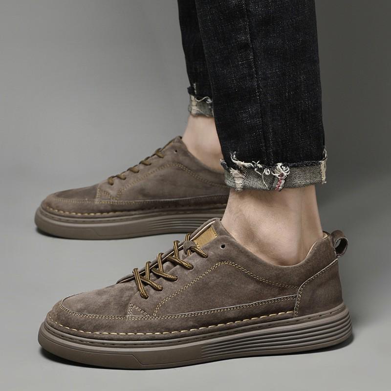 Plus Size Men's Skate Shoes, Size 47, Pigskin Top Layer, British Style, Thick Sole, Youth Casual Fashion Sneakers