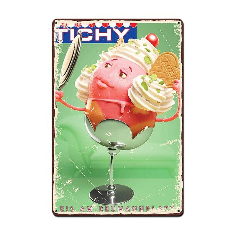 Ice Cream Vintage Metal Poster Retro Chocolate Matcha Cupcake Tin Signs Plaques Wall Decor for Cafe Coffee Shop Club Restaurant