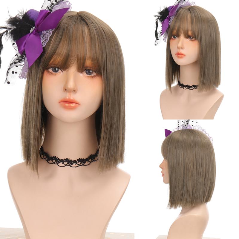 Короткий парик из прямых волос, коричневый BOB Лю Хай, женский парик, высокая термостойкость