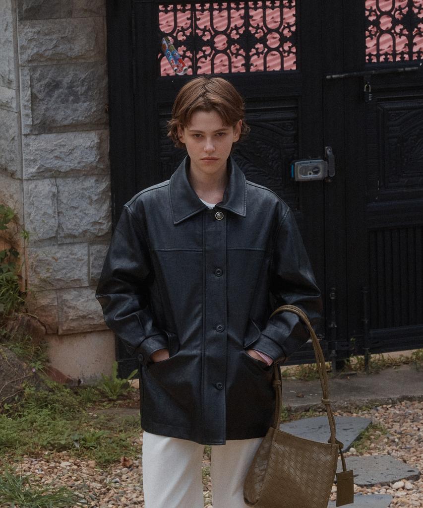 ANOETIC Button Classic Leather Jacket_2Color