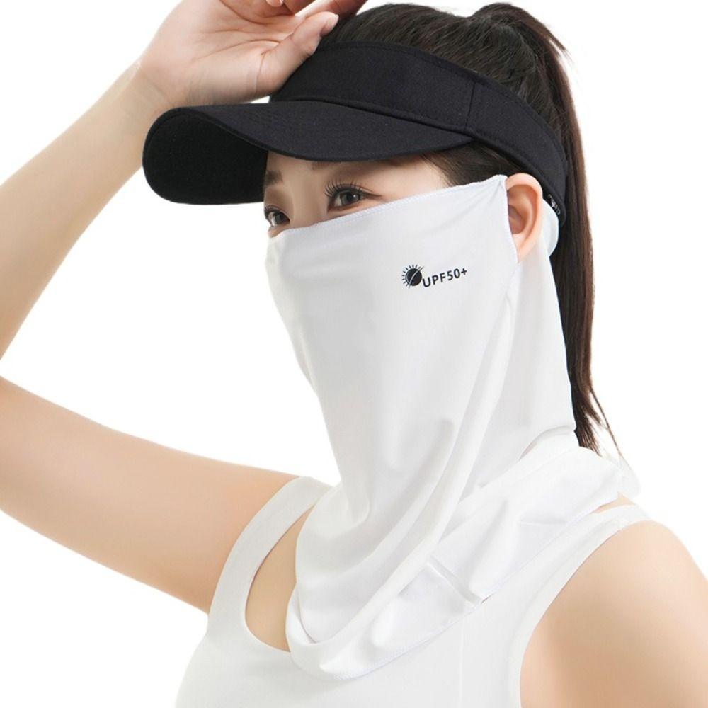 Letter Sunscreen Face Veil Breathable Neckline Face Cover Thin Summer Ice Silk Face Mask Hiking