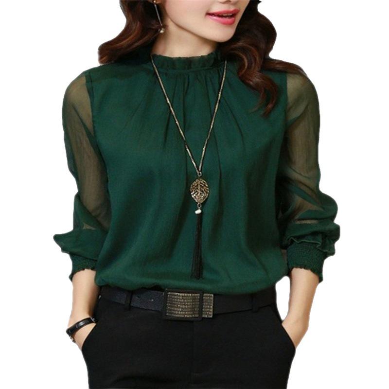 Блузка из шифона большого размера - Женский топ с сетчатыми оборками, длинным рукавом, легкий, для защиты от солнца, весна/осень 2025