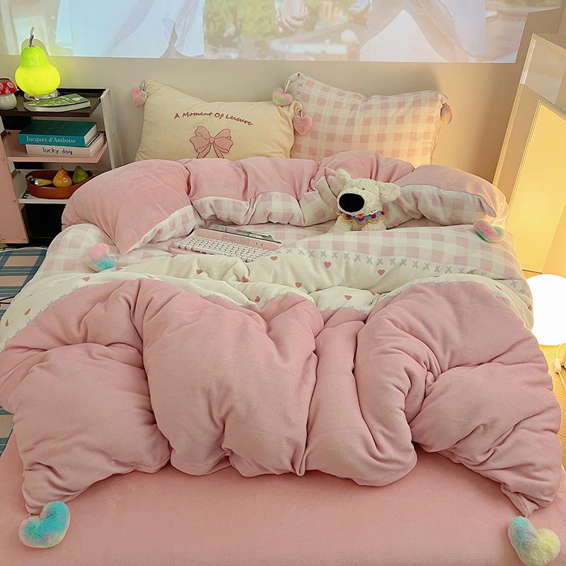 Девушка Милое Сердечко Бант Вышивка Полотенце Вышивка Печать Утолщенный Молочный Флис Набор из Четырех Предметов