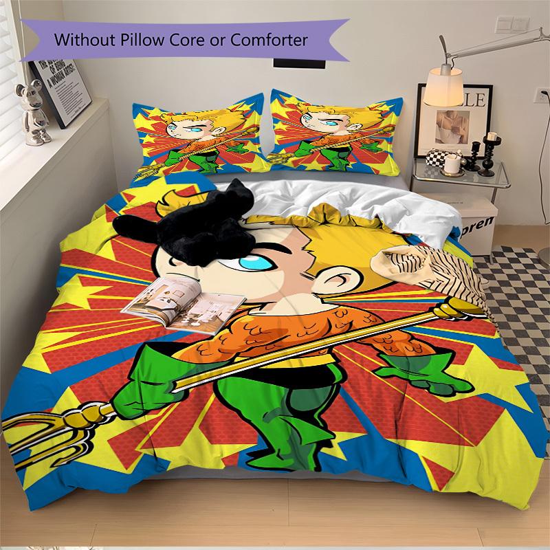 3pcs Trident, Aquaman Cover Set,Soft Comfortable Duvet Cover,Guest Room (1*Duvet Cover + 2*Pillowcases, Without Core) yy251024112