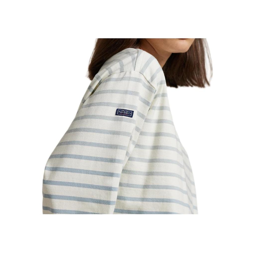 Polo Ralph Lauren Свободная хлопковая полосатая тельняшка Женские топы Синий Белый WMPOKNINC020208-400
