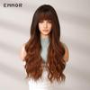 Ombre Brwon Медно-красный парик Синтетические натуральные волнистые парики с челкой для женщин Ежедневное использование для косплея для вечеринок Термостойкое волокно