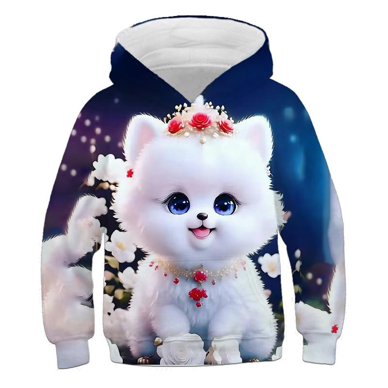 Детские свободные худи, детская толстовка с кошкой, осенняя детская мультяшная худи, пальто для девочки, с длинным рукавом, 3-12 лет, графический повседневный топ для девочек