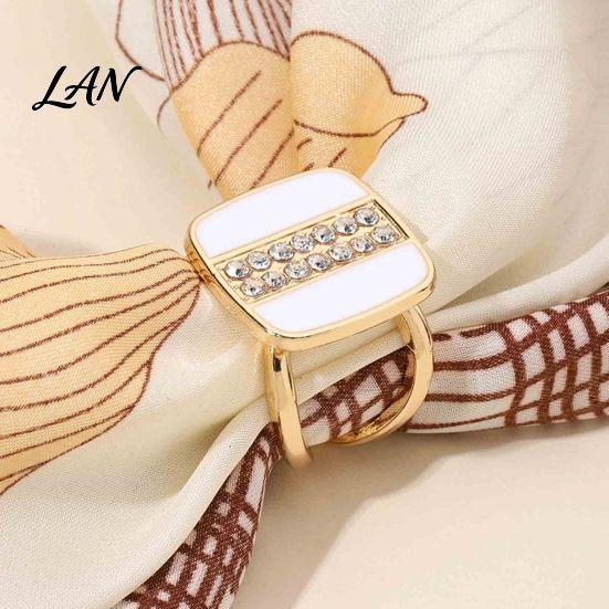 Silver Scarf Fastener Square Button, Vertical Rows of Rhinestone Design, Smooth Buckle Oxidation Resistant Button Silk Elegant Clip for Shawls