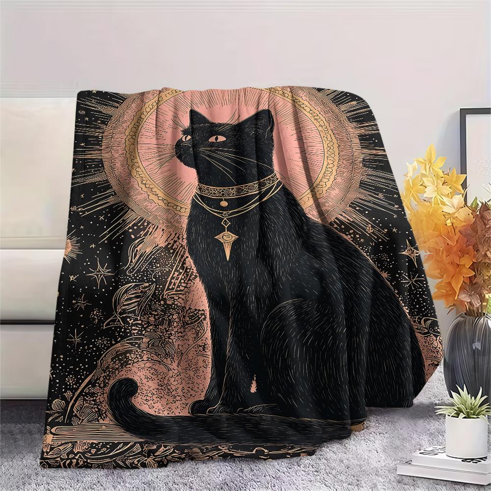 Retro Mysterious Kitten Print Flannel Blanket,High quality Comfortable for All Seasons,Home Decor,Warmth and Comfort,Perfect for Christmas Gifts