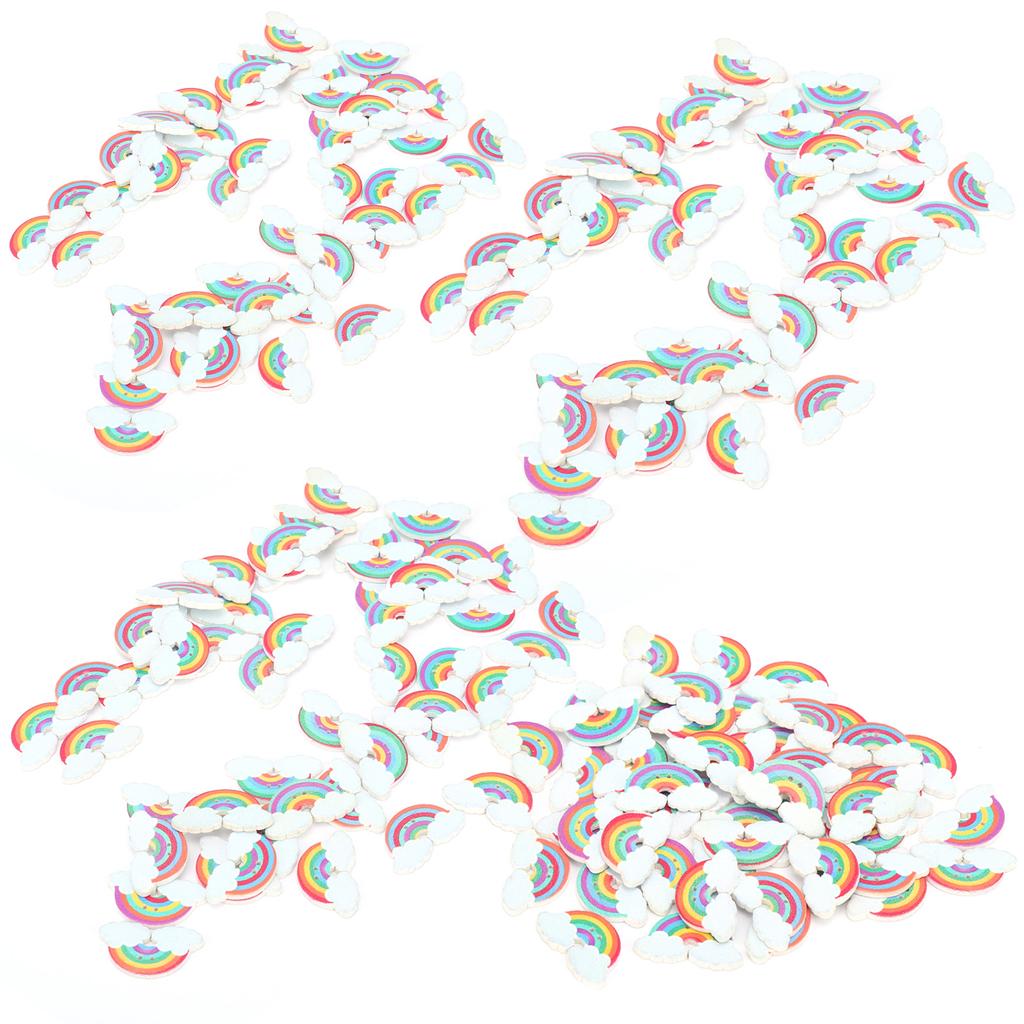 200Pcs Rainbow Wooden Buttons DIY Painted Decoration Accessories with 2 Holes for Children