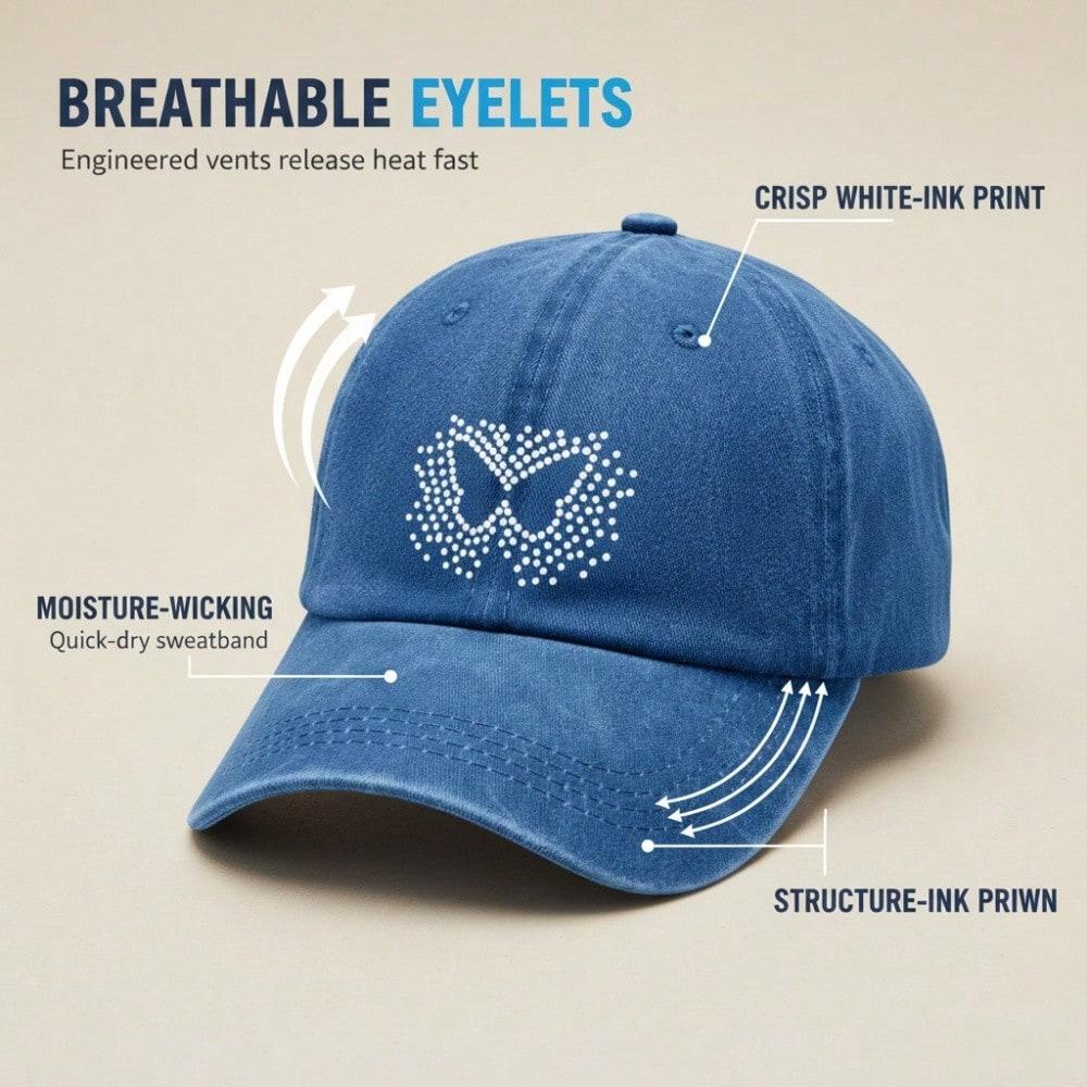 Vintage Baseball Cap - Trendy Unisex Butterfly Print Dark Grey Polyester Adjustable Breathable Curved Brim Casual Daily Wear Baseball Hat, Dad Cap,