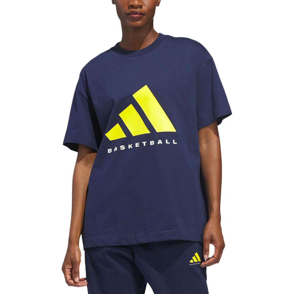 adidas Свободный пуловер с круглым вырезом, короткий рукав, баскетбольная майка, унисекс, топ KB7559