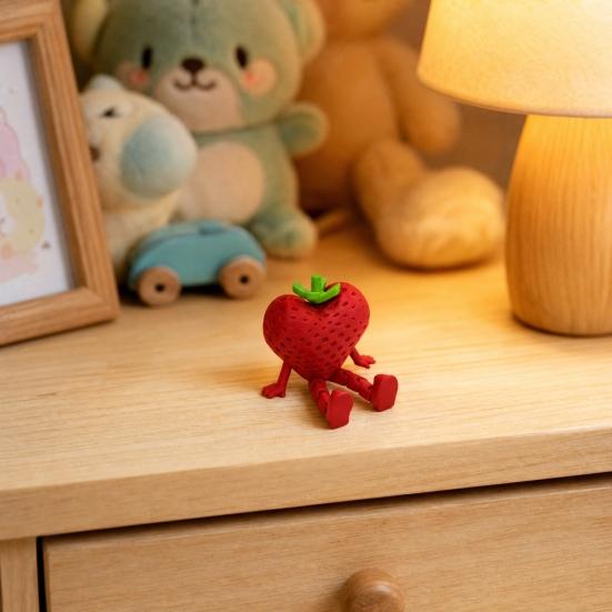 3D-печатная фигурка фрукта с подвижными суставами, Коллекционная артикулированная фигурка красной клубники для декора домашнего офиса, рабочего стола руководителя