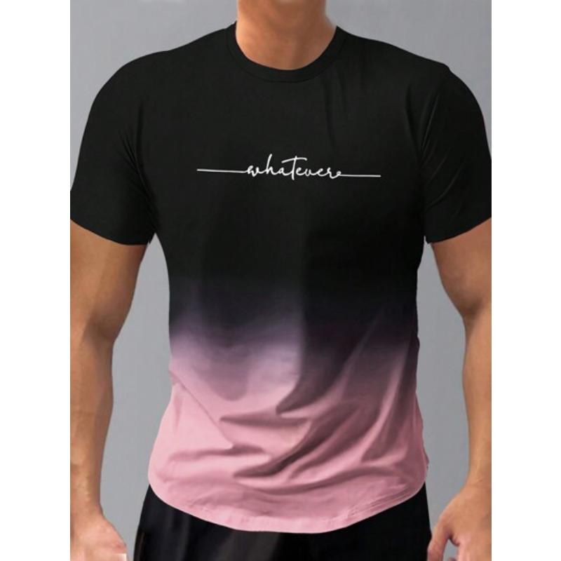 Летняя мода Мужской модный дизайн Градиентный цвет Принт букв Футболка Топ Дышащий Мягкий С коротким рукавом Мужская одежда Рубашка