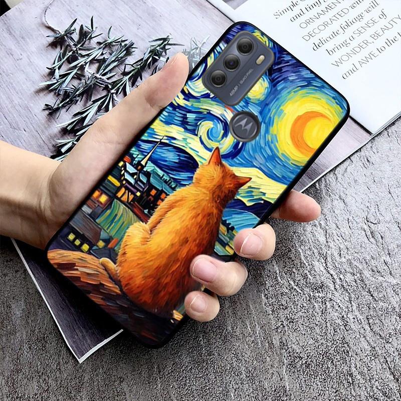 Чехол с рисунком «Звездная ночь» Ван Гога с кошкой для Motorola Edge 50 40 Pro 50 40 30 Ultra Neo Fusion Moto G84 G54 G85 G62 G53 G72